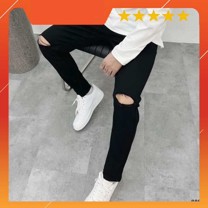 Quần Jeans Đen Rách gối giá rẻ
