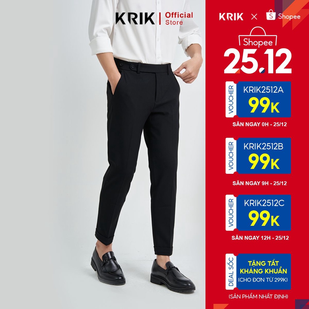 Quần Âu Nam Xắn Gấu Form Carrot Chất Liệu Polyster Cao Cấp Co Giãn Thoải Mái Local Brand KRIK QA7026