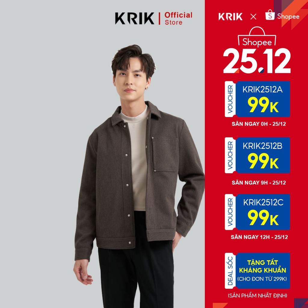 Áo Khoác Dạ Nam Local Brand KRIK Form Regular Chất Liệu Dạ 2 Lớp Thiết Kế Cổ Bẻ Thanh Lịch  AK5021