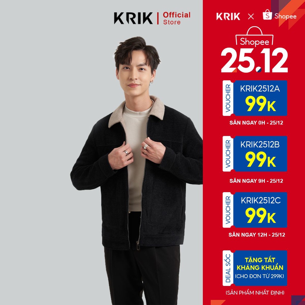 Áo Khoác Dạ Nam Local Brand KRIK Form Regular Chất Liệu Cao Cấp Thiết Kế Cổ Bẻ Lót Áo Mềm Mịn AK5034