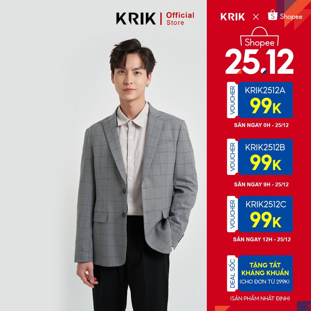 Áo khoác Blazer Nam Local Brand KRIK Form Fitted Thiết Kế Cổ Ve Vếch Họa Tiết Caro BL5504