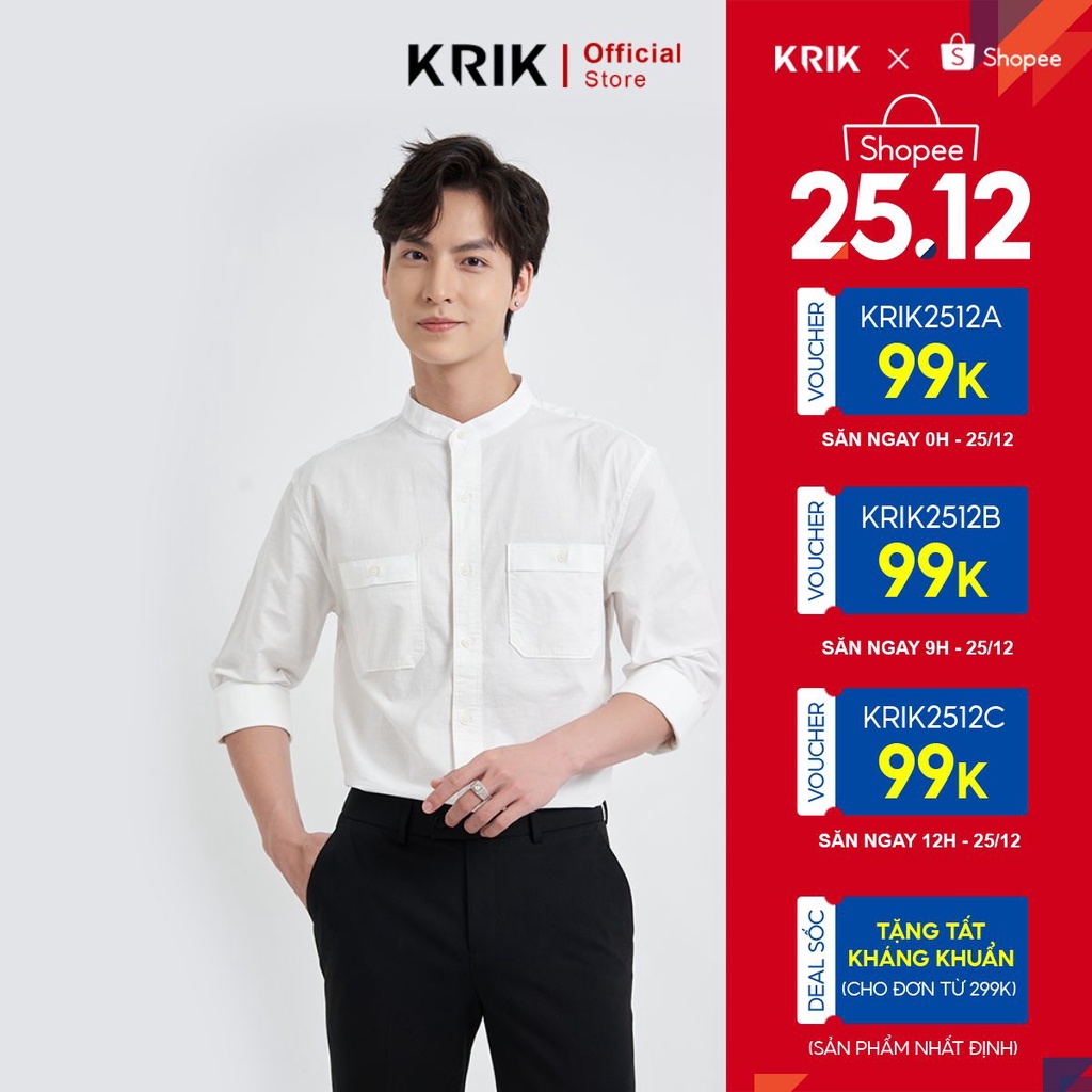 Áo Sơ Mi Dài Tay Nam Cổ Tàu Local Brand KRIK Chất Liệu Cotton Có Túi Ngực Form Regular Trẻ Trung SD3068