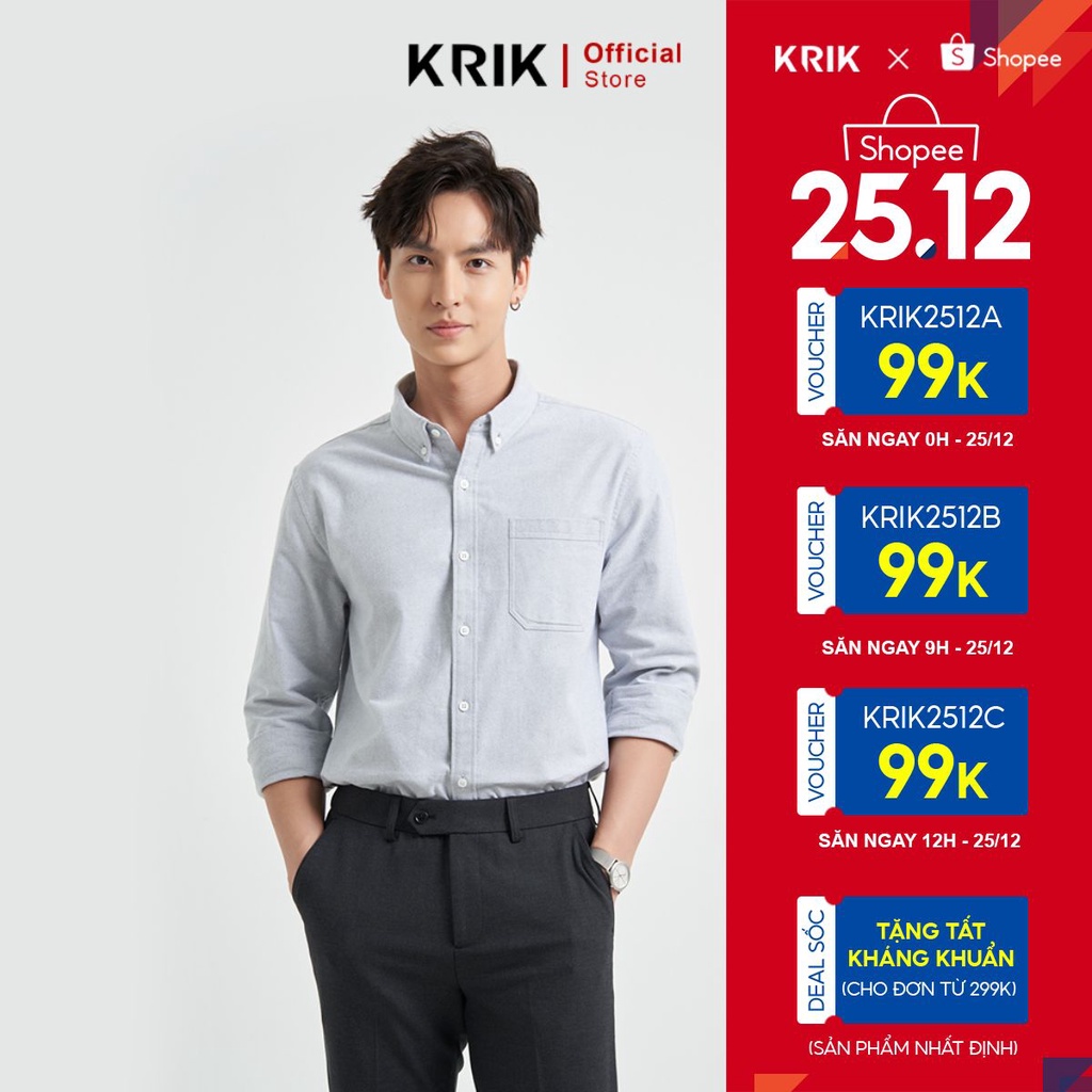 Áo Sơ Mi Dài Tay Nam Cổ Đức Local Brand KRIK Chất Liệu Cotton Mềm Mại Có Túi Ngực Form Slimfit Lịch Lãm SD3070