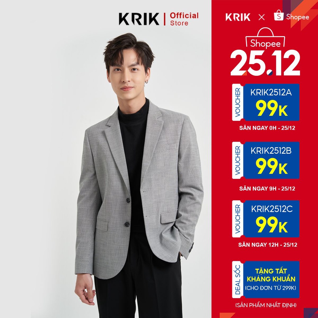 Áo khoác Blazer Nam Local Brand KRIK Form Fitted Thiết Kế Cổ Bẻ Vạt Chéo Họa Tiết Caro Nhỏ BL5502