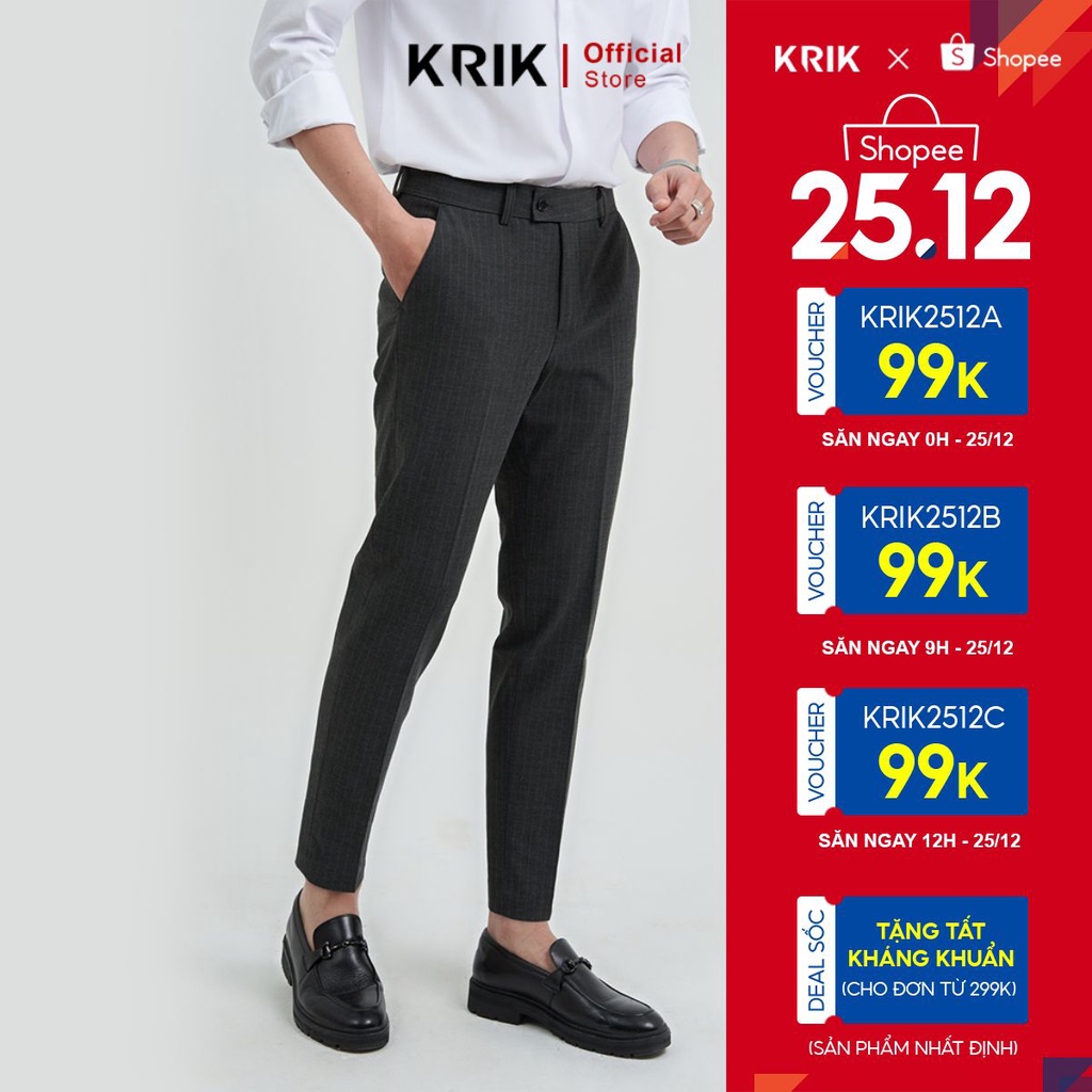 Quần Âu Nam Local Brand KRIK Form SlimfitHọa Tiết Kẻ Sọc Khuy Cài Lệch Tạo Điểm Nhấn Chất Liệu Cao Cấp QA7051