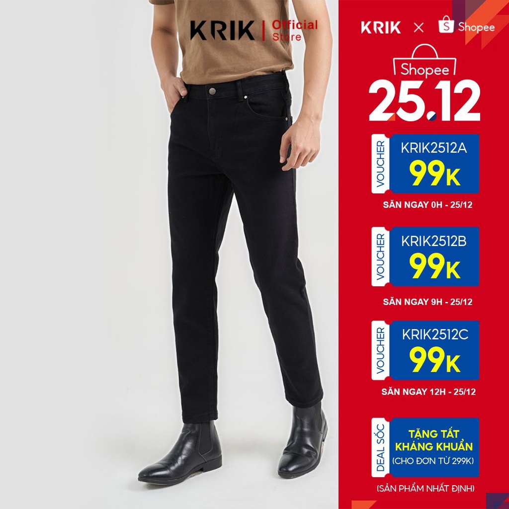 Quần Jean Nam Local Brand KRIK Form Slimfit Tôn Dáng Chất Liệu Cao Cấp Màu Đen Trơn Basic Dễ Phối Đồ QJ6006