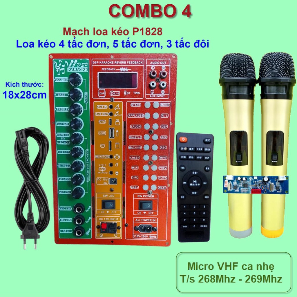 Mạch loa kéo P1828 LIVESTREAM DSP REVERB ECHO CHỐNG HÚ IC CS3855 kèm Micro