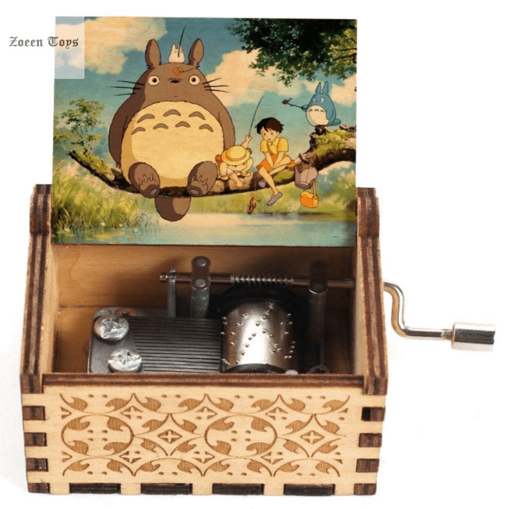 Zoeen Totoro hoạt hình tay quay gỗ hộp nhạc mô hình khắc âm nhạc Totoro Hộp nhạc tonari no Totoro Retro Retro Totoro Hộp