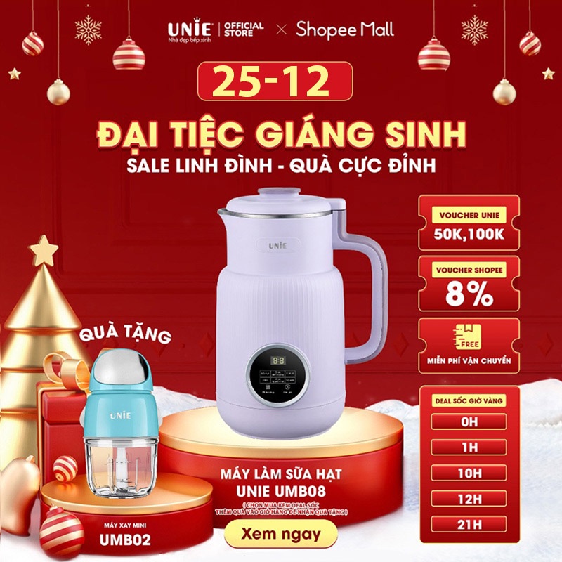 Máy làm sữa hạt mini Unie Umb08, Umb08 pro, 5 chức năng xay nấu, vệ sinh dễ dàng.