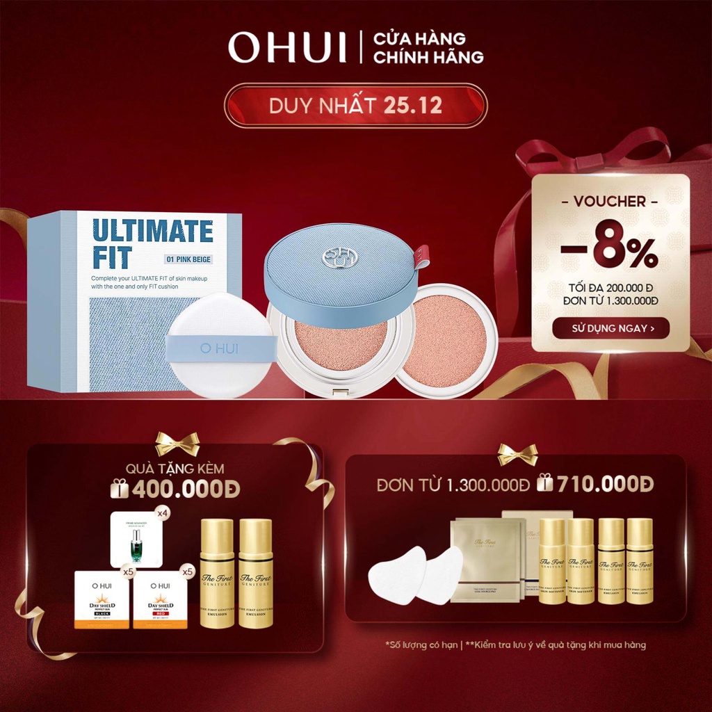 [Tặng thêm 1 lõi] Phấn nước che phủ  nâng tone mịn mượt OHUI Ultimate Tone-Up Jean Cushion SPF33+ PA+++ 15g