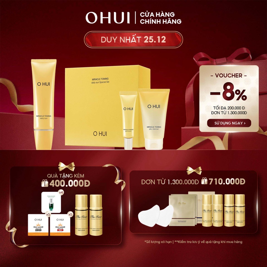 Bộ 3 món kem chống nắng cấp ẩm dưỡng da đa chức năng OHUI Miracle Toning Daily Sun SPF50+/PA+++ 100ML