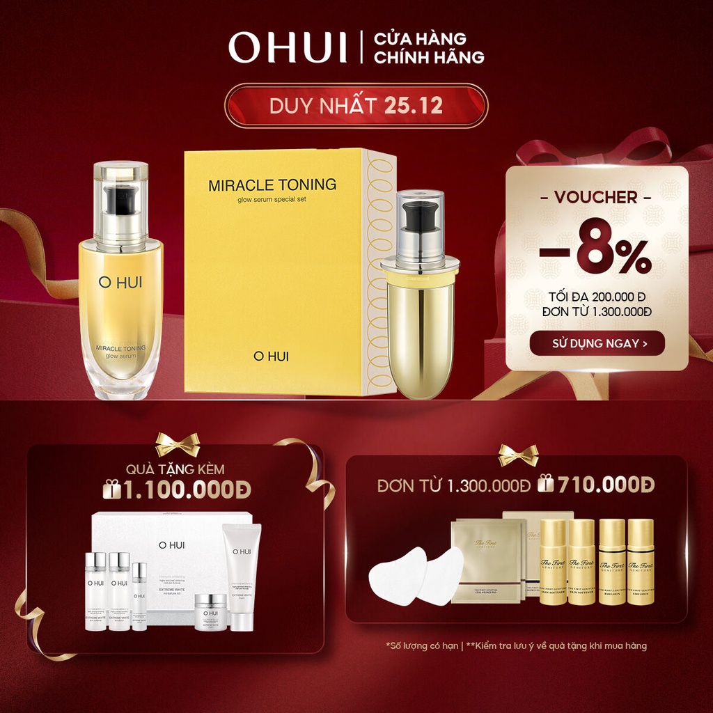 Set tinh chất sáng da căn bóng chứa AHA/PHA giúp da săn chắc rạng rỡ Ohui Miracle Toning Glow Serum Special Set - 2 món