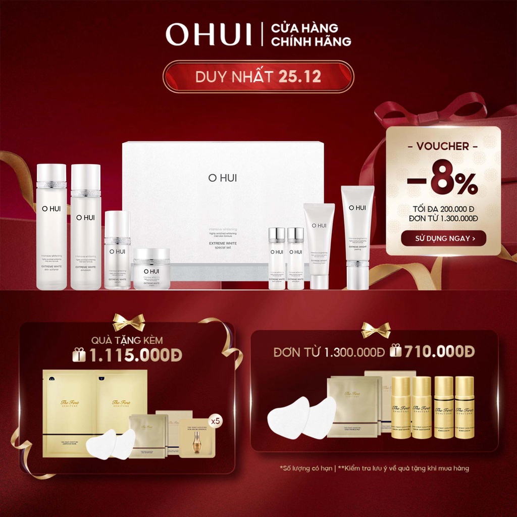 [Mã COSLUX09 giảm 120K đơn 1500K] Bộ kem dưỡng trắng da toàn diện cao cấp 8 món OHUI Extreme White Cream 8pcs Set 460ml