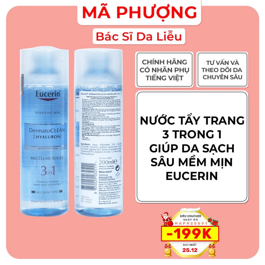 Nước tẩy trang 3 trong 1 Eucerin DermatoClean Micellar Cleansing Fluid cho mọi loại da