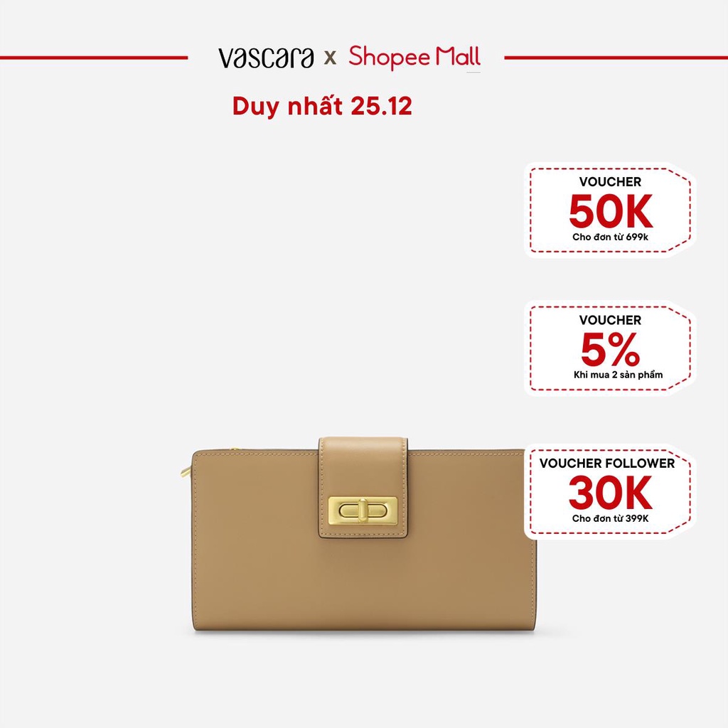 [25.12 - Voucher 50k] Vascara Clutch Da Thật Nhấn Khóa Gài - CLU 0112