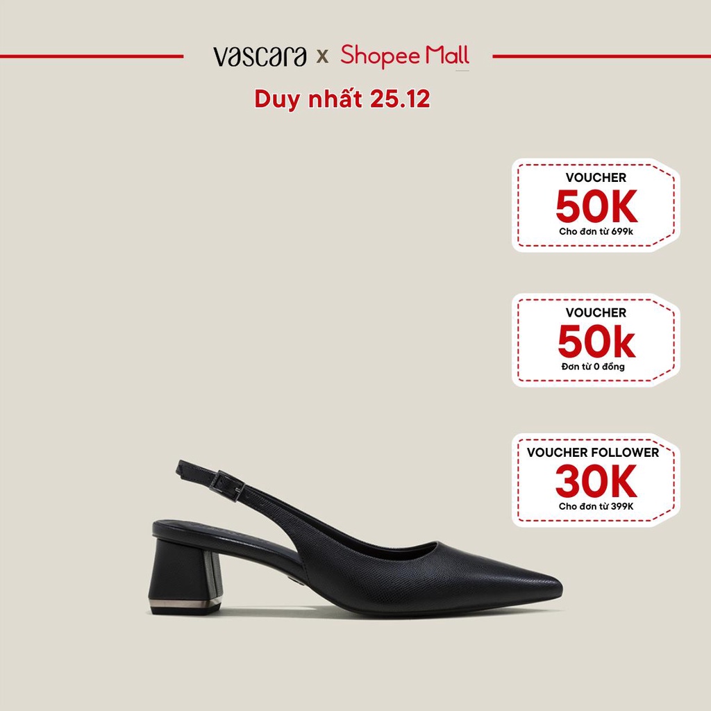 Vascara Giày Slingback Mũi Nhọn Gót Trụ Nhấn Viền Kim Loại - BMN 0624