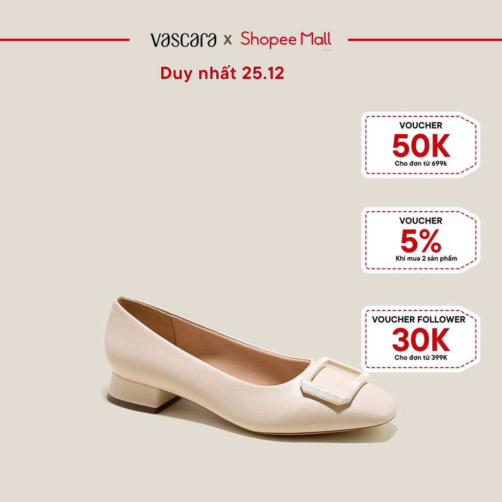 [25.12 - Voucher 50k] Vascara Giày Bít Mũi Vuông Phối Tortoiseshell Buckle - BMN 0588