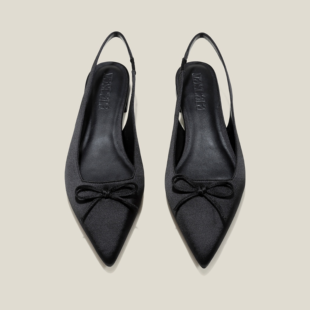 Vascara Giày Slingback Mũi Nhọn Satin Nhấn Nơ Trang Trí - BMN 0630