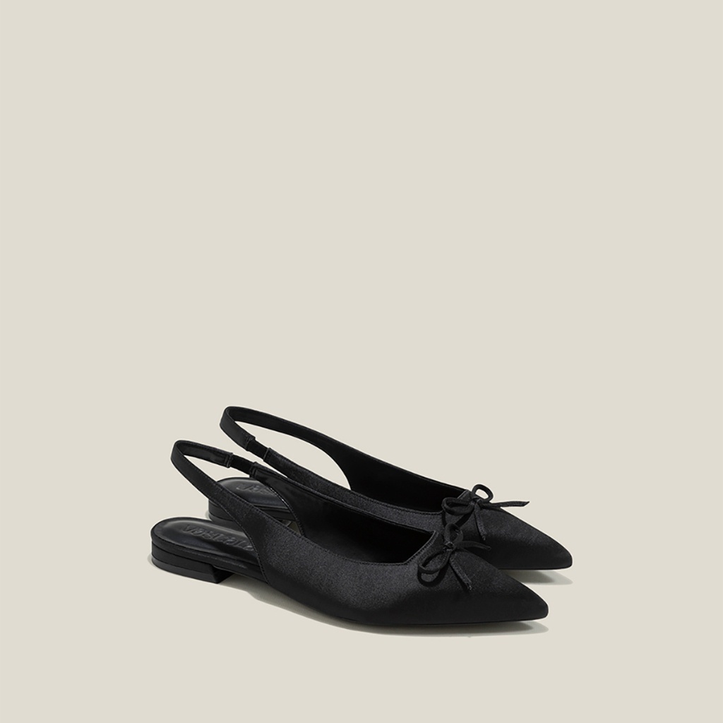 Vascara Giày Slingback Mũi Nhọn Satin Nhấn Nơ Trang Trí - BMN 0630