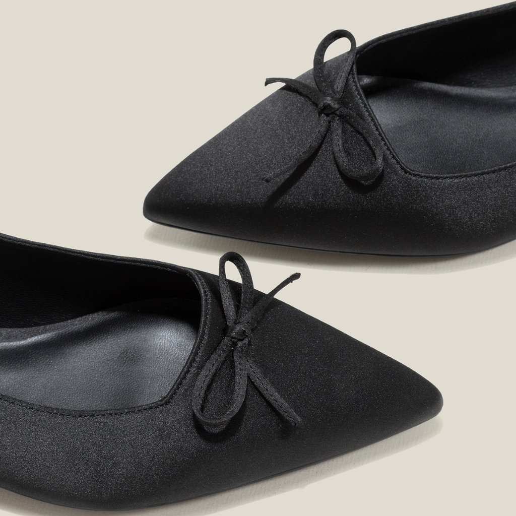 Vascara Giày Slingback Mũi Nhọn Satin Nhấn Nơ Trang Trí - BMN 0630