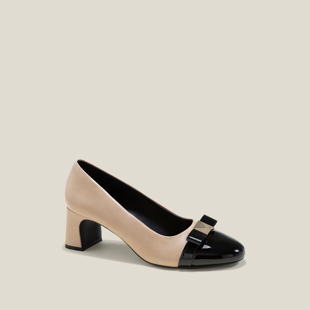 Vascara Giày Bít Mũi Tròn Gót Trụ Nhấn Nơ Trang Trí Kim Loại - BMN 0631