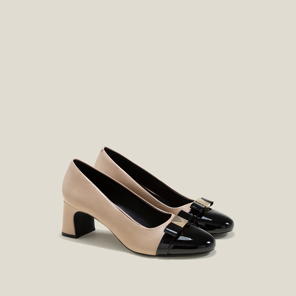 Vascara Giày Bít Mũi Tròn Gót Trụ Nhấn Nơ Trang Trí Kim Loại - BMN 0631