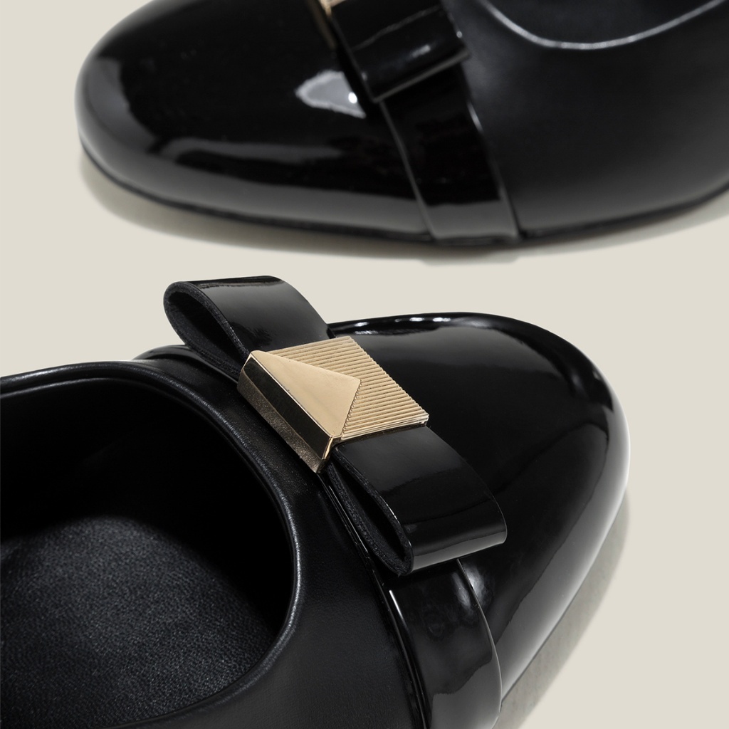 Vascara Giày Bít Mũi Tròn Gót Trụ Nhấn Nơ Trang Trí Kim Loại - BMN 0631