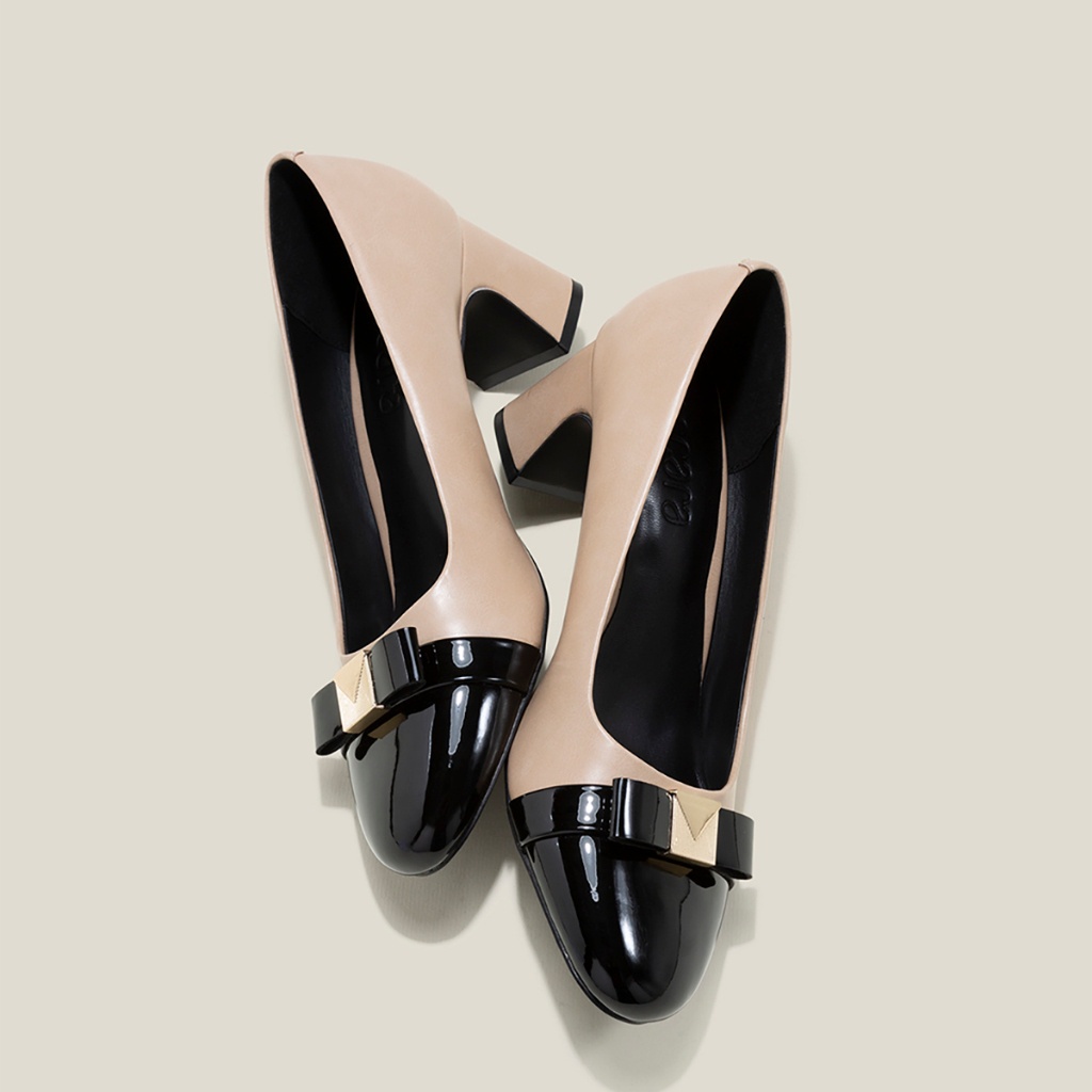 Vascara Giày Bít Mũi Tròn Gót Trụ Nhấn Nơ Trang Trí Kim Loại - BMN 0631