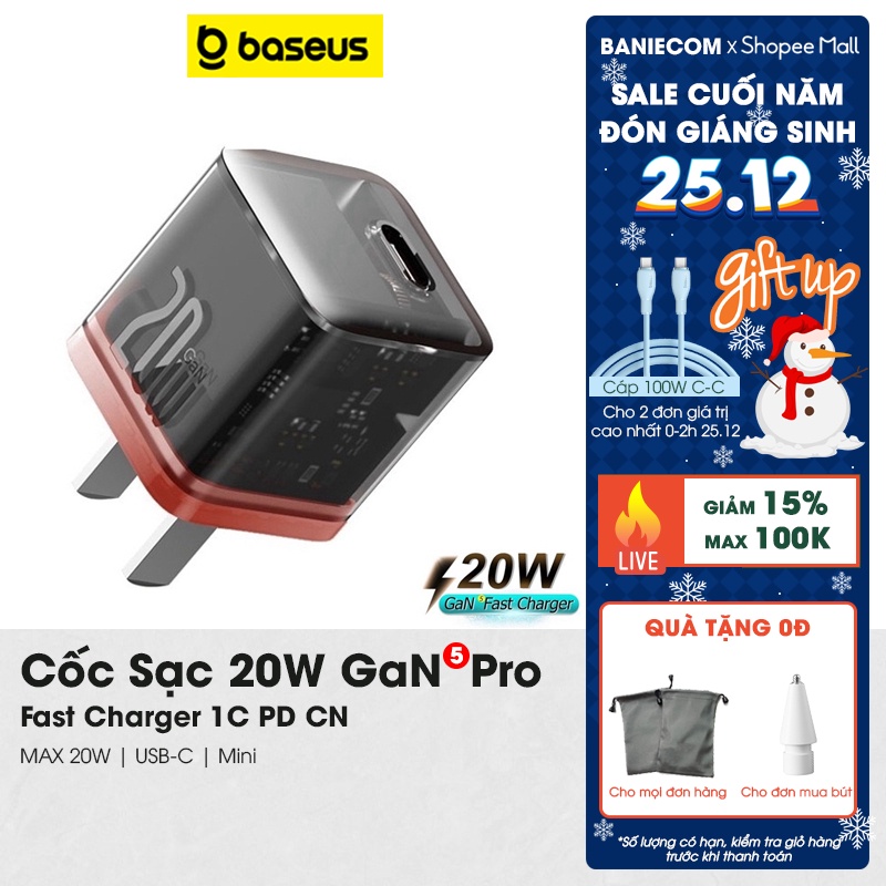 Bộ sạc nhanh 20W Baseus GaN5 Pro 20W chuẩn PD Fast Charging cho T.á.o 8-14 - BANIECOM