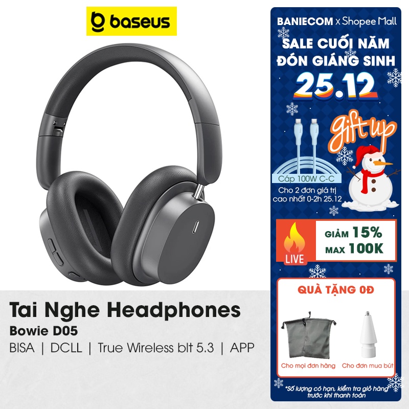 Tai Nghe Chụp Tai Baseus Bowie D05 D03 Bluetooth 5.3 HIFI Âm Thanh Stereo 40mm Gấp Lại Được 70H Time - BANIECOM
