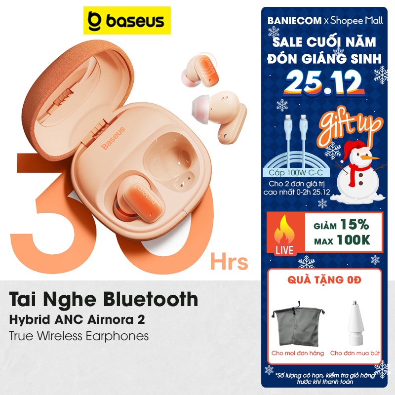Tai nghe Baseus Airnora 2 chống ồn ANC , Bluetooth 5.3 - BANIECOM MALL
