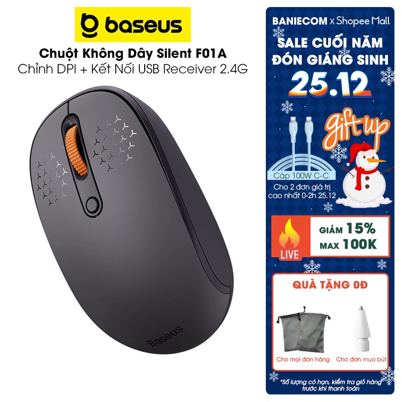 Chuột quang Gaming không dây Baseus F01A Wireless Mouse điều chỉnh DPI 800/1200/1600 - BANIECOM