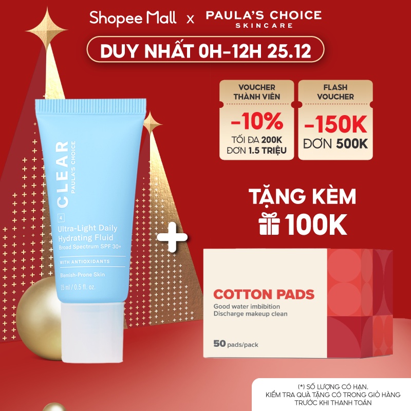 Kem chống nắng dạng sữa siêu nhẹ dành cho da mụn Paula’s Choice Clear Ultra-Light Daily Fluid SPF 30 15 ml 6137