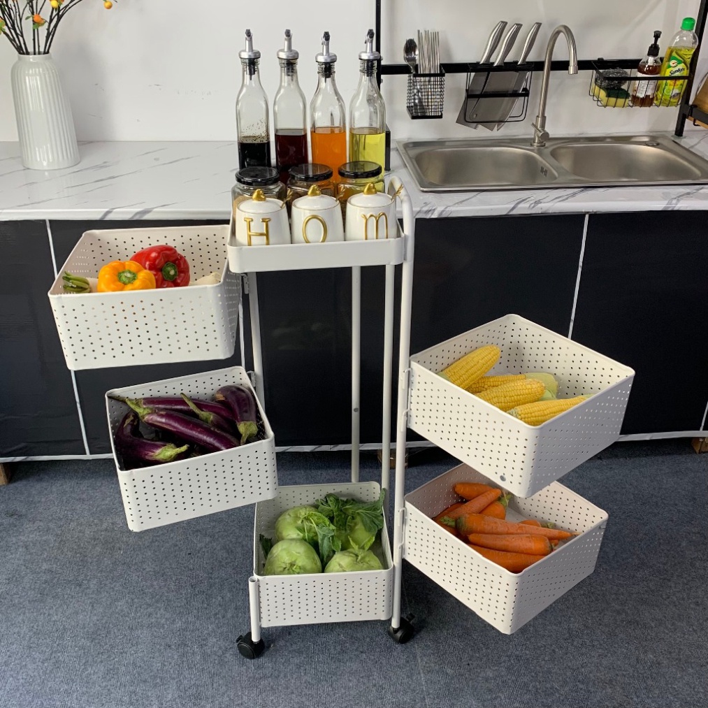 Kệ vuông xoay 5 tầng Foodcom đa năng thông minh để đồ nhà bếp 5 tầng siêu dày, xoay 360 độ,  có bánh