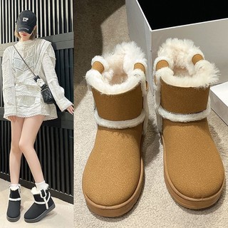 Giày Bốt Cổ Ngắn Lót Lông Cừu Dày Dặn Thời Trang Cho Nữ