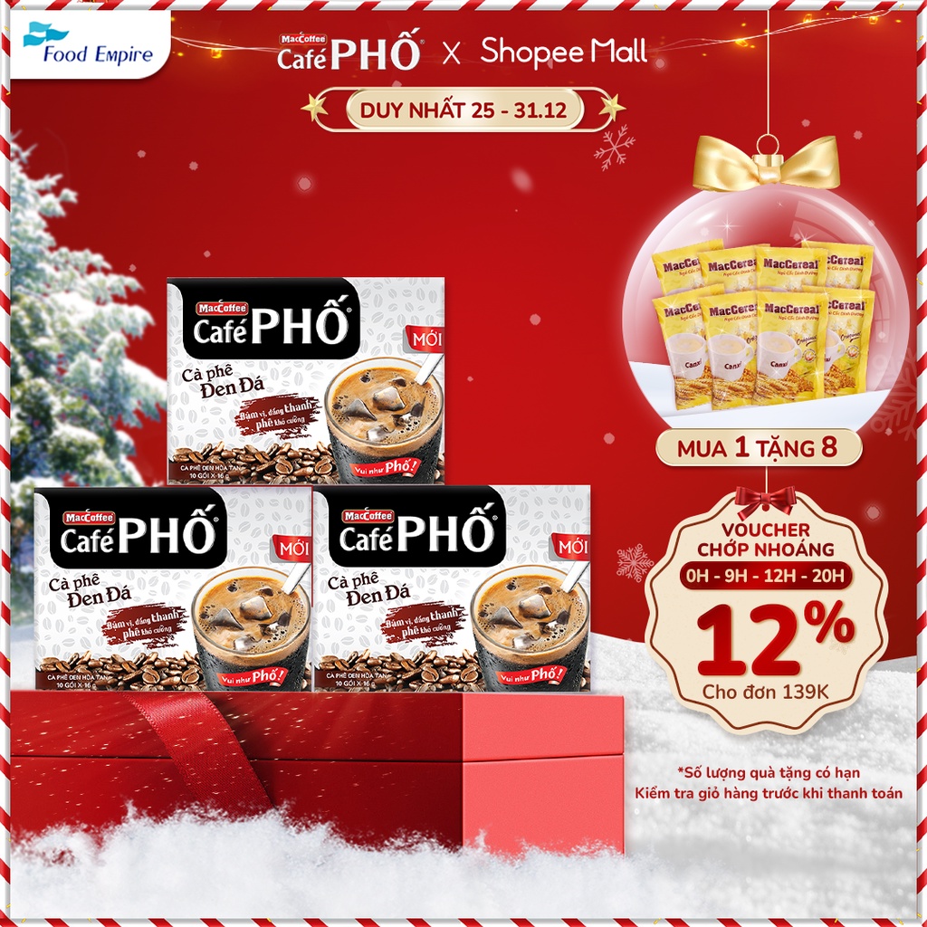Combo 3 hộp Cà phê Phố Đen Đá - Maccoffee (hộp 10 gói x 16g)