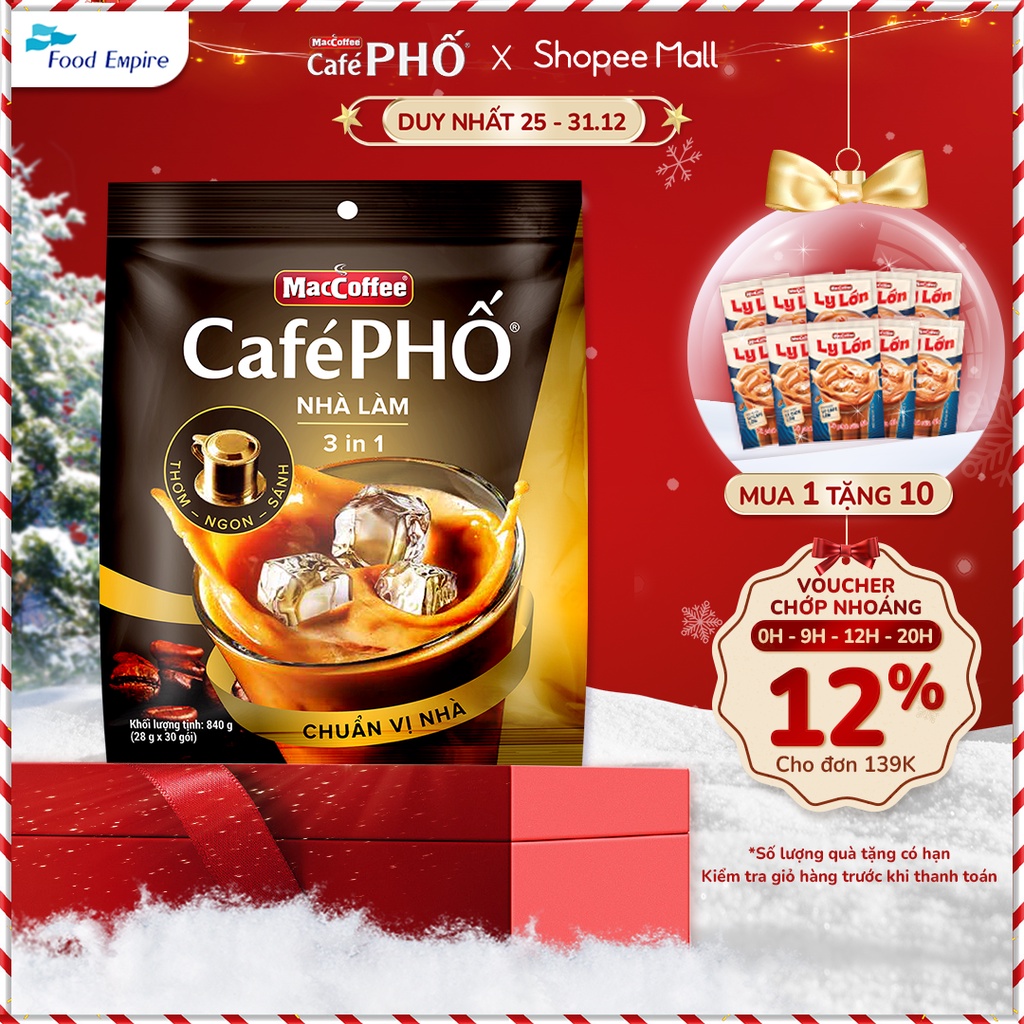 Túi cà phê Cafe Phố Maccoffee Sữa Đá Nhà Làm (bịch 30 gói x 28g - date 11/2025)