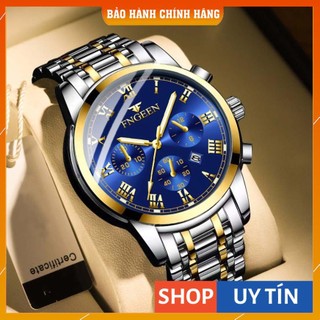 Đồng hồ đôi nam nữ Fngeen SG F921 mặt xanh tuyệt đẹp, lịch tháng dây thép bền màu