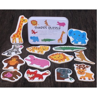 Đồ chơi bộ ghép hình hộp sắt 2 mảnh Shapes Puzzle thông minh cho bé từ 2 tuổi