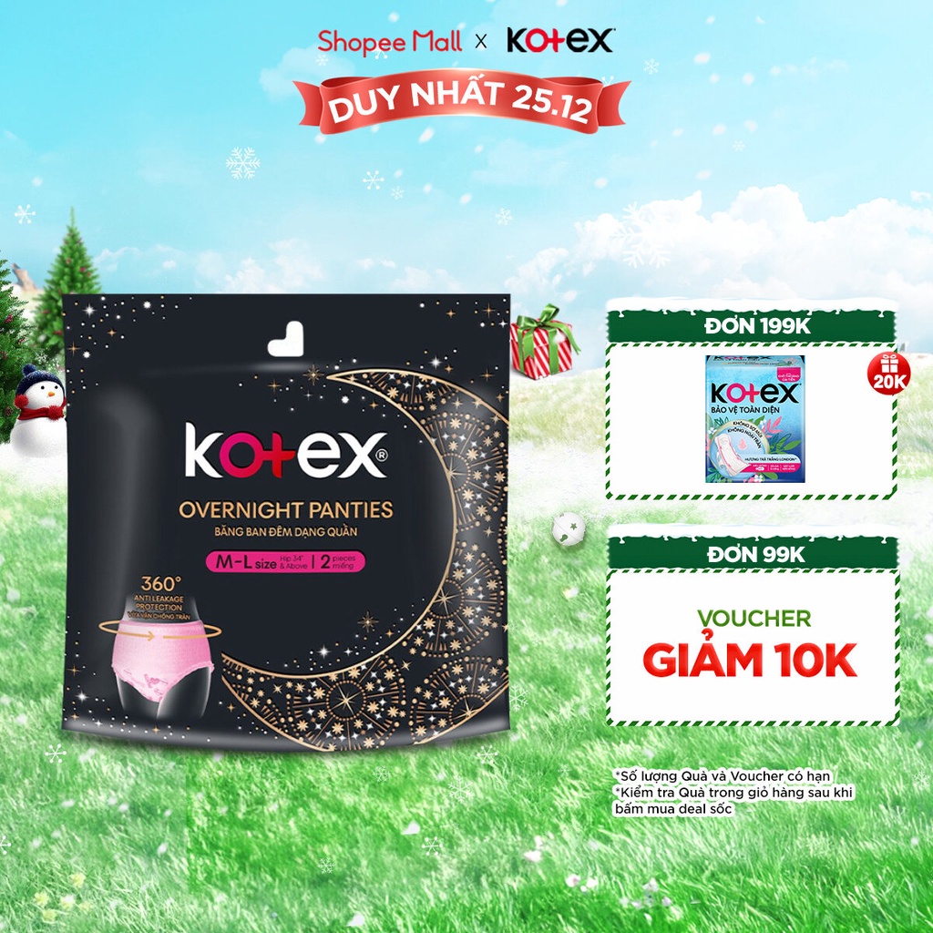 (Thùng 16 gói)  Kotex đêm dạng quần cõ M/L  2 quần/1 gói