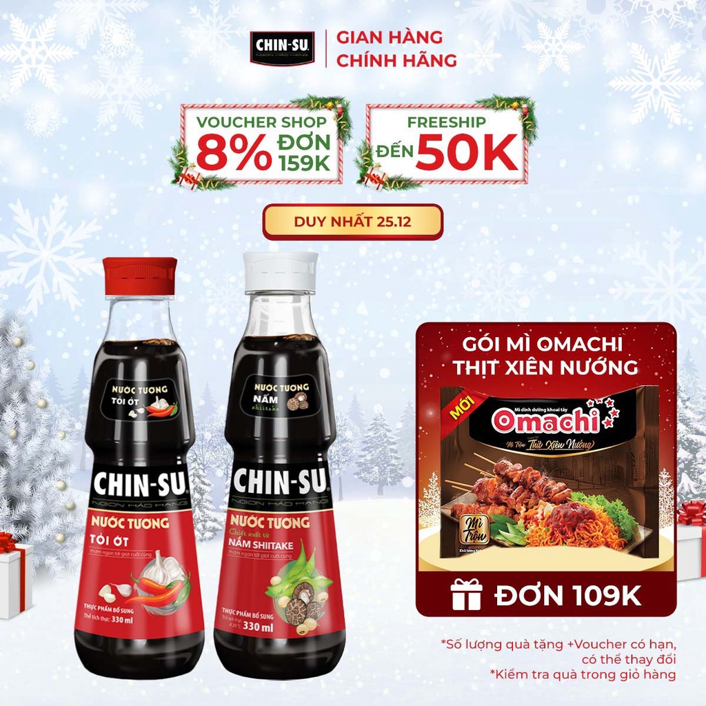 Combo Nước tương CHIN-SU Nấm Shiitake & Tỏi Ớt 330ml
