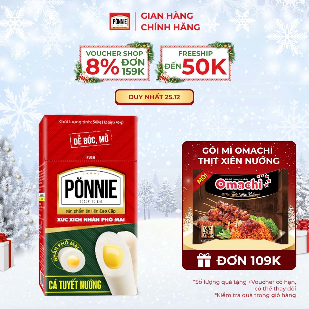 Xúc Xích Tiệt Trùng Ponnie Cá Phô Mai Hộp 12 Cây x 45g