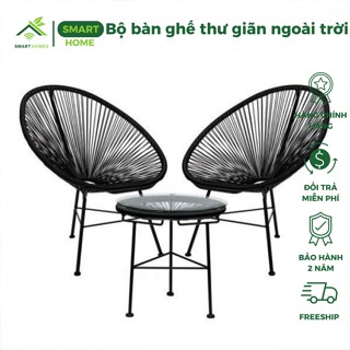  Bộ bàn ghế thư giãn ngoài trời giả mây lõi thép cao cấp SMARTHOMES decor phòng khách sân vườn 