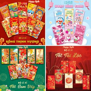 Bao Lì Xì, sổ đổ, sổ hồng, hot trend, chibi , thịnh vượng, may mắn, phúc lọc thọ Tết 2024 Giáp Thìn Siêu siêu hot