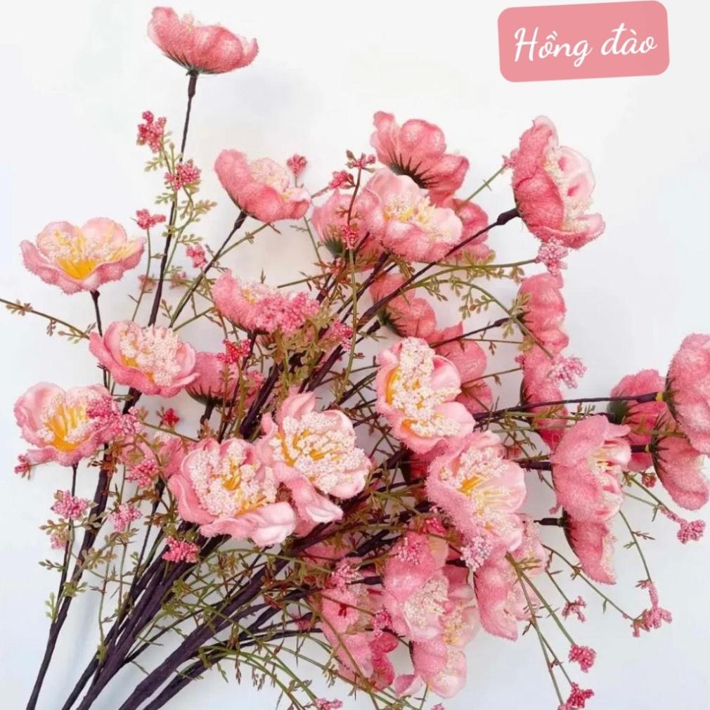 Hoa nhựa Hoa giả hoa trà gạo cổ ( trà gạo xốp) một cành 60cm, gồm 5 đầu bông và nhiều búp non. Mẫu hoa mới năm 2024