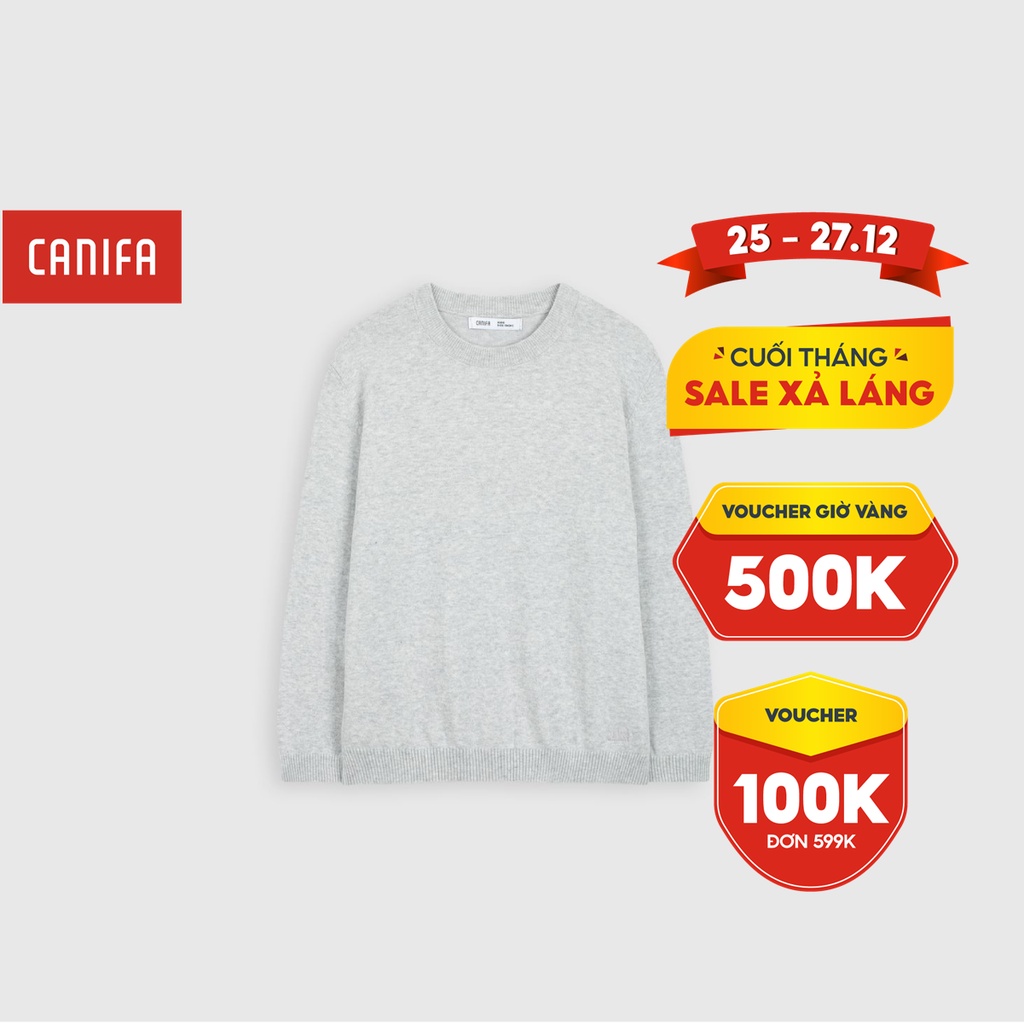 Áo len bé gái CANIFA cotton dài tay cổ tròn form dáng cơ bản basic màu trơn vàng trắng đỏ ML23 1TE22W018