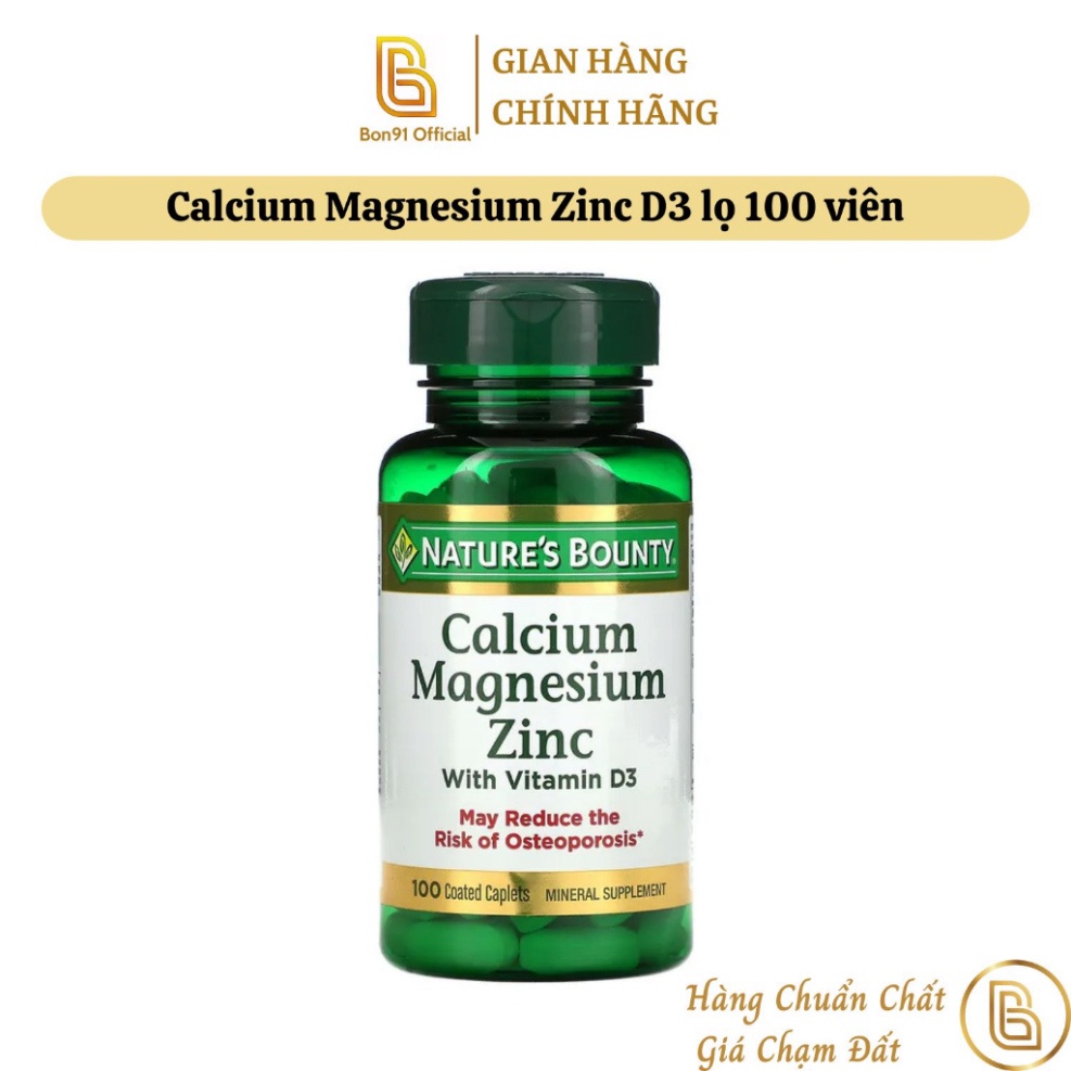 Calcium Magnesium Zinc D3 lọ 100 viên nén Nature’s Bounty Mỹ phòng ngừa loãng xương (tem công ty)
