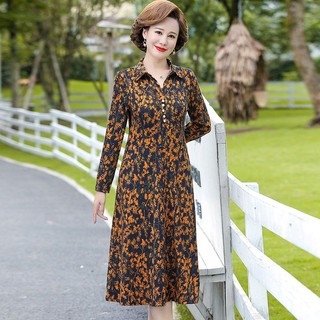 Váy Liền Hoa Dài Tay Mẫu Mới Cho Mẹ Mùa Xuân Thu