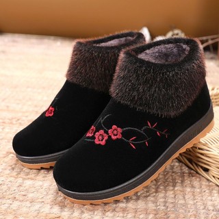 Giày vải nữ mùa đông giày cotton cho người già nhung giữ ấm bốt bà bông đế mềm chống trơn trượt