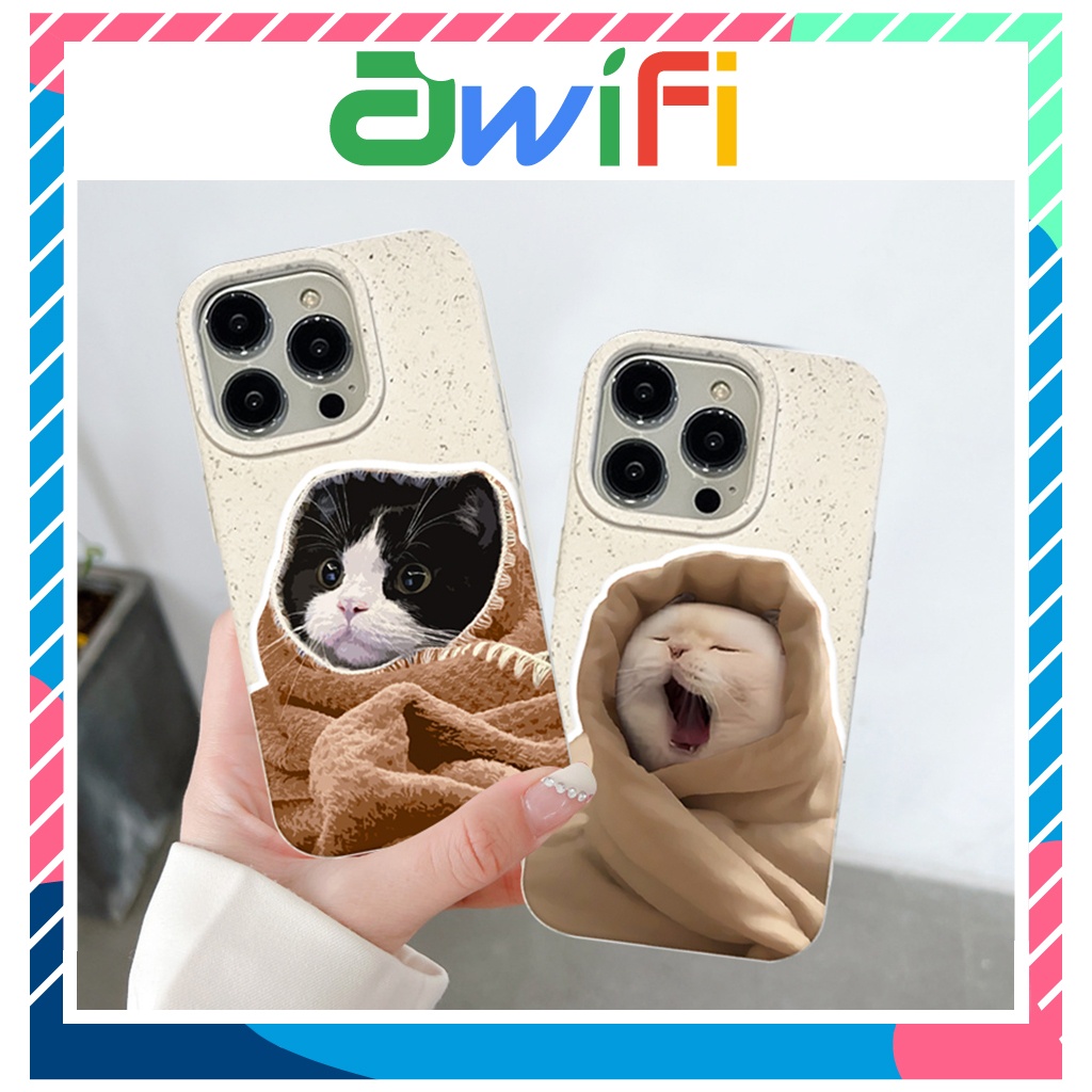 Ốp lưng iphone mềm thân thiện môi trường mèo khăn 6/6splus/7/8/plus/x/xs/11/12/13/14/15/pro/max/plus/promax -Awifi E5-1